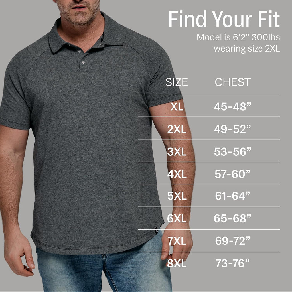 Strongsize Big And Tall Polo Shirts For Men – Golf Shirt With Snap Buttons | Longer Length Shirt With Curved Hem