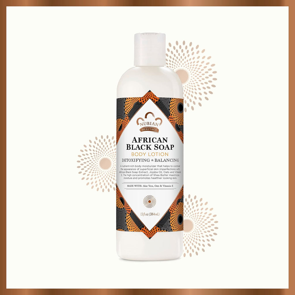 Nubian Heritage Body Lotion African Black Soap For Dry Skin Paraben Free Body Moisturizer, 13 Oz