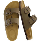 Cushionaire Lane Cork Footbed Womens Sandals Comfortable Double Buckle Slip On Sandals For Women With Arch Support And Classic Two Strap Design