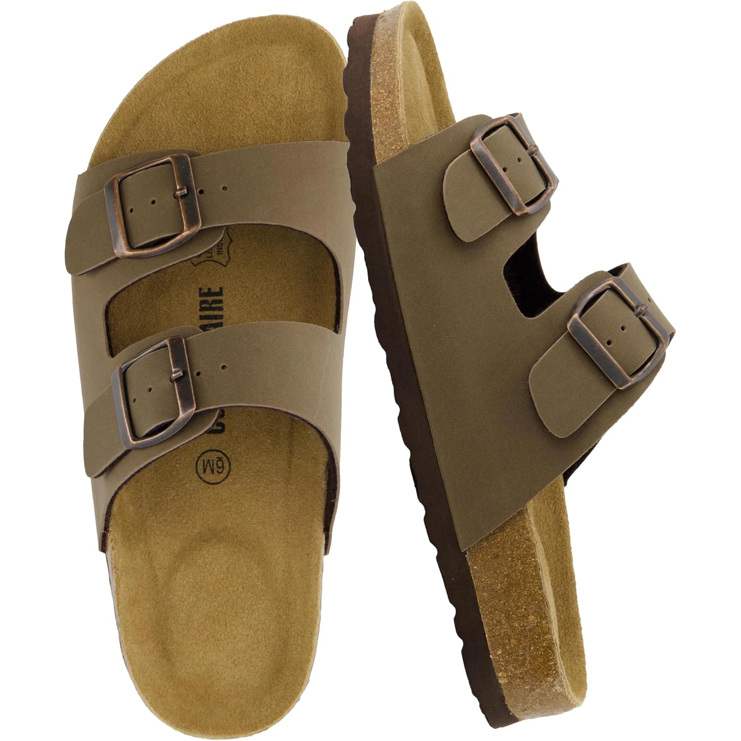 Cushionaire Lane Cork Footbed Womens Sandals Comfortable Double Buckle Slip On Sandals For Women With Arch Support And Classic Two Strap Design