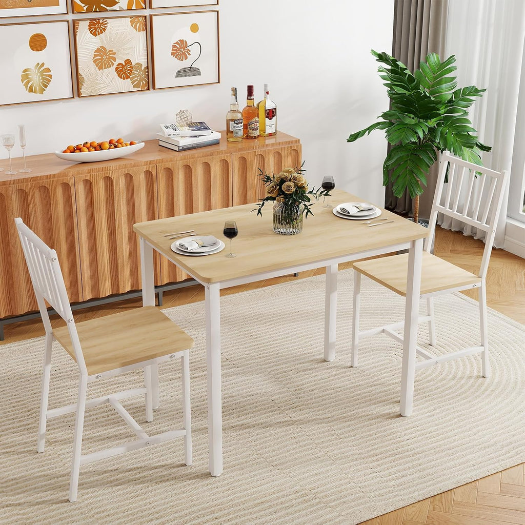 Small Space 3 Piece Dining Table Set For 2, Compact Kitchen Table Set With 2 Chairs & Adjustable Feet, Modern Breakfast Nook Furniture For Apartment, Dorm, Or Home, White