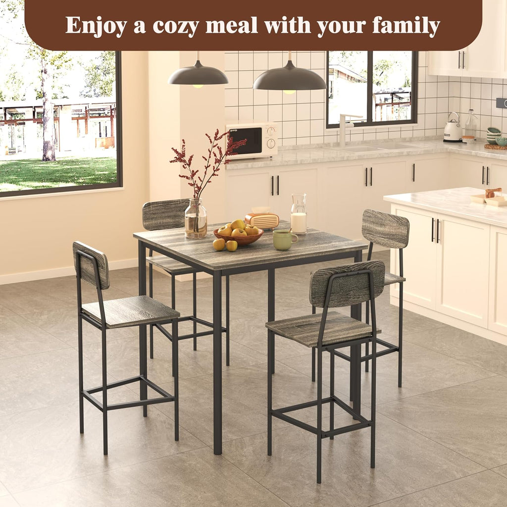 Kitchen Table And Chairs Of 4, 5 Piece Dining Table Set, Sturdy Industrial Space Saving Dinette Set For Pub, Family Dinners, Apartment, Gray