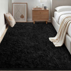 Area Rug For Living Room Bedroom: 5X7 Soft Fluffy Shag Rugs Upgrade Non-Slip High Pile Carpet Large Fuzzy Plush Indoor Floor Shaggy Carpets For Nursery Kid Playroom Office Dorms Home Decor Black