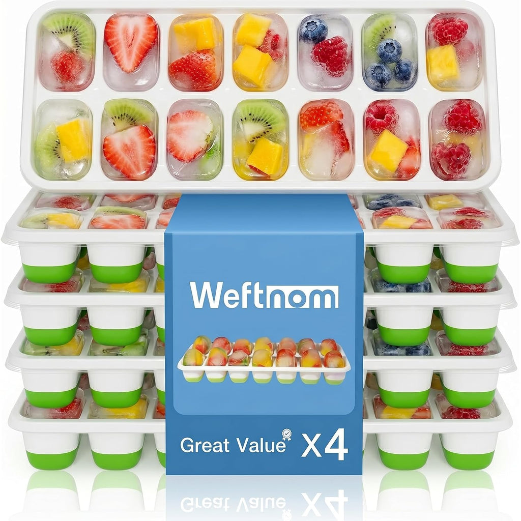 Ice Cube Trays With Lids For Freezer, 4 Pack Silicone Set, 56 Cubes | Easy-Release Reusable Ice Molds, Sturdy Pp Frame, Bpa-Free; Stackable & Dishwasher Safe For Whiskey, Cocktails & Baby Food