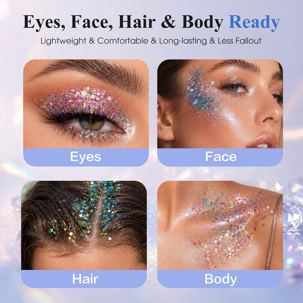 Chameleon Face Body Glitter Palette, 6 Color Pressed Multi Chrome Chunky Glitter For Eyes Face Hair Body, Festival Makeup For St Patrick’S Day, Mardi Gras, Halloween Christmas Rave Party Cosplay (02)