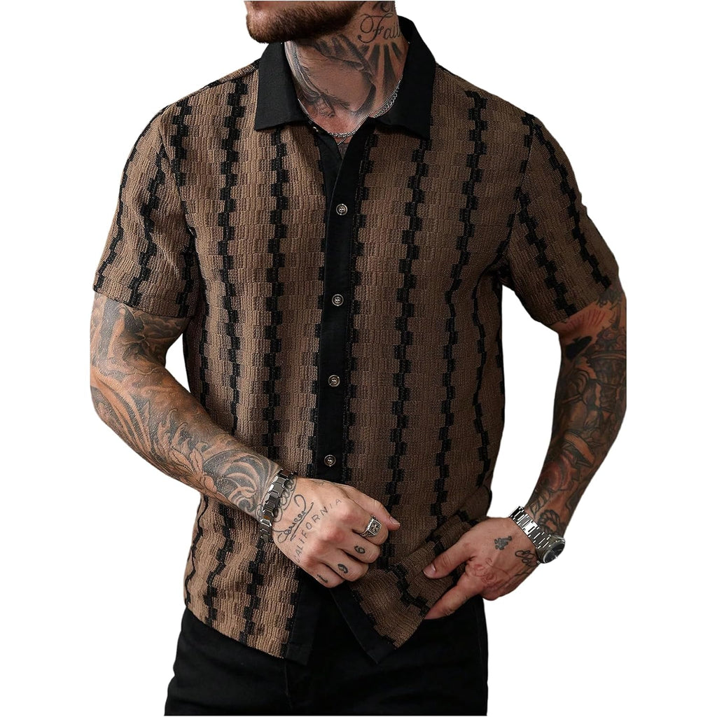Soly Hux Men'S Summer Striped Shirts Casual Button Down Textured Short Sleeve Collared Vintage Beach Shirts