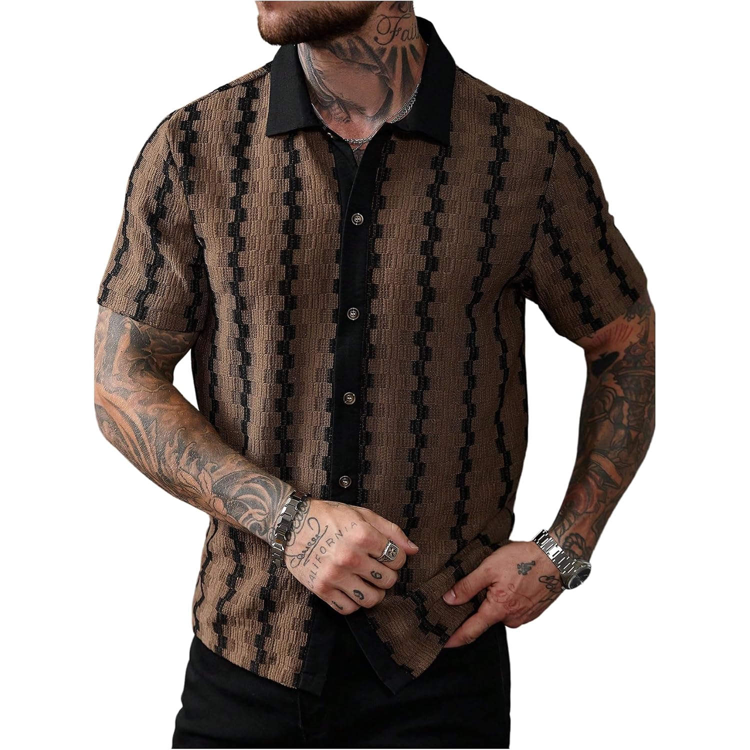 Soly Hux Men'S Summer Striped Shirts Casual Button Down Textured Short Sleeve Collared Vintage Beach Shirts