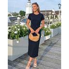 Merokeety Women'S Summer Maxi Dresses 2026 Casual Spring Short Sleeve Tie Waist Work Beach Vacation T Shirt Long Dress