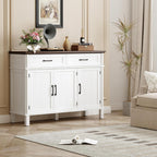 48 Inches Buffet Cabinet With Storage, Farmhouse Sideboard Buffet W/2 Drawers And 3 Doors, Wood Coffee Bar Cabinet With Adjustable Shelves, Sideboard Storage For Kitchen, Living Room, Off White