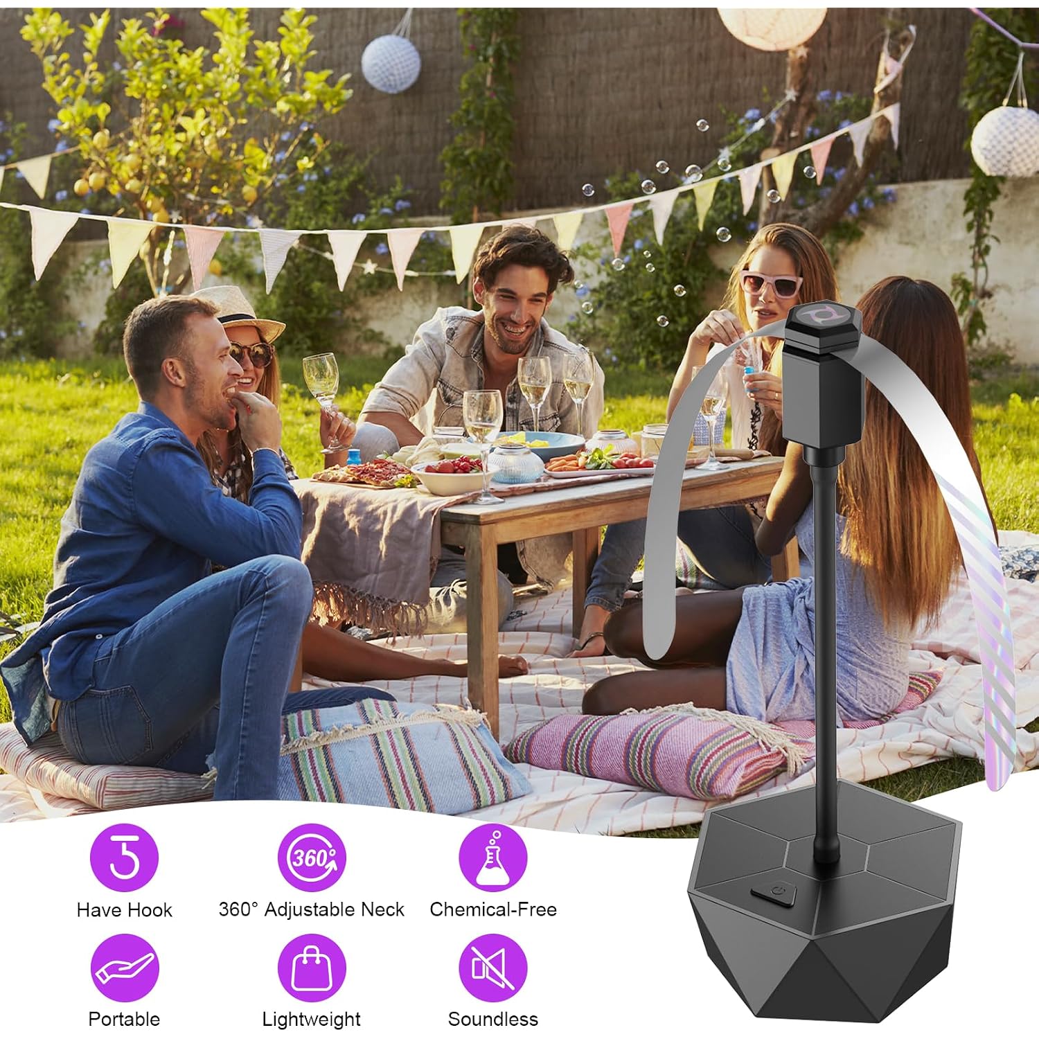 Fly Fans For Tables, Fly Repellent Fan Outdoor Indoor Keep Flies Away, Fly Repellent Fans For Tables With Holographic Blades For Picnic, Party, Restaurant, Kitchen, And Bbq, 4 Pack Black