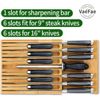 Vaefae Bamboo Knife Drawer Organizer, Knife Drawer Organizer Insert, Kitchen Drawer Knife Block For 12 Knives And A Plus Slot For Your Knife Sharpener (Without Knives)