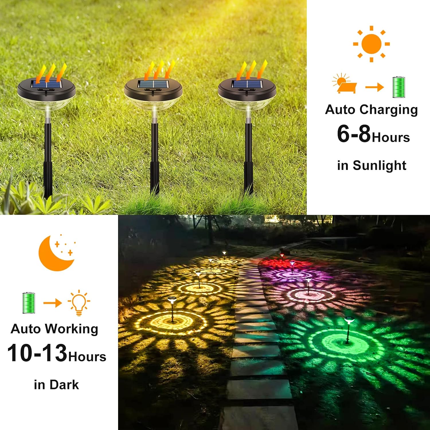 Nupostai 8 Pack Solar Pathway Lights, Multicolor & Warm White Led, Ip67 Waterproof, Outdoor Garden Yard Lawn Landscape Decorative