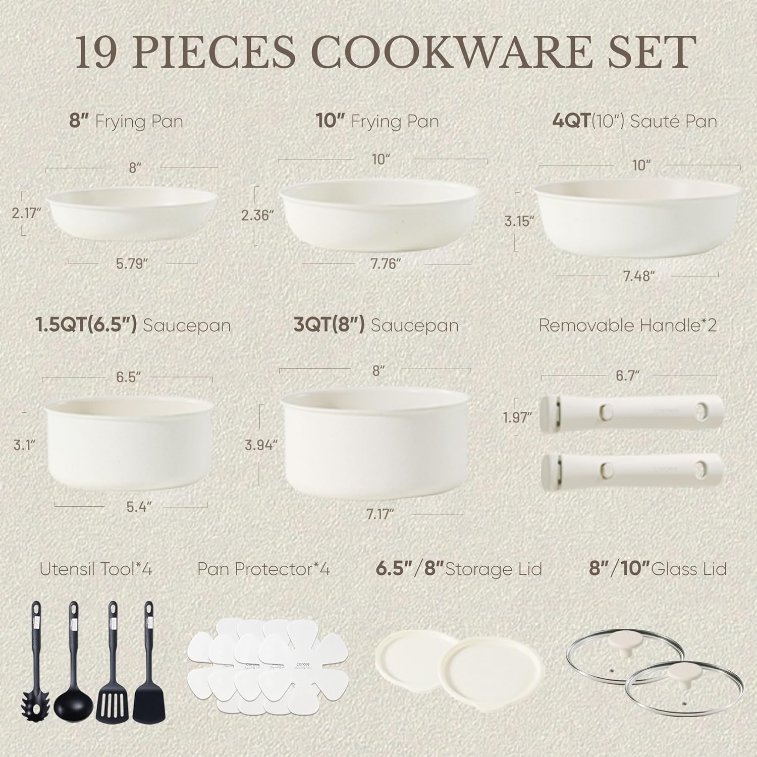 CAROTE 19pcs Pots and Pans Set, Nonstick Cookware Set Detachable Handle, Induction Kitchen Cookware Sets Non Stick with Removable Handle, RV Cookware Set, Oven Safe