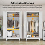 Winiowa Metal Armoire Wardrobe Closet With 2 Mirror Doors, 71" Wardrobe Cabinet With Adjustable Shelves And Hanging Rod, Clothing Storage Cabinet Closet With Mirror For Bedroom-White