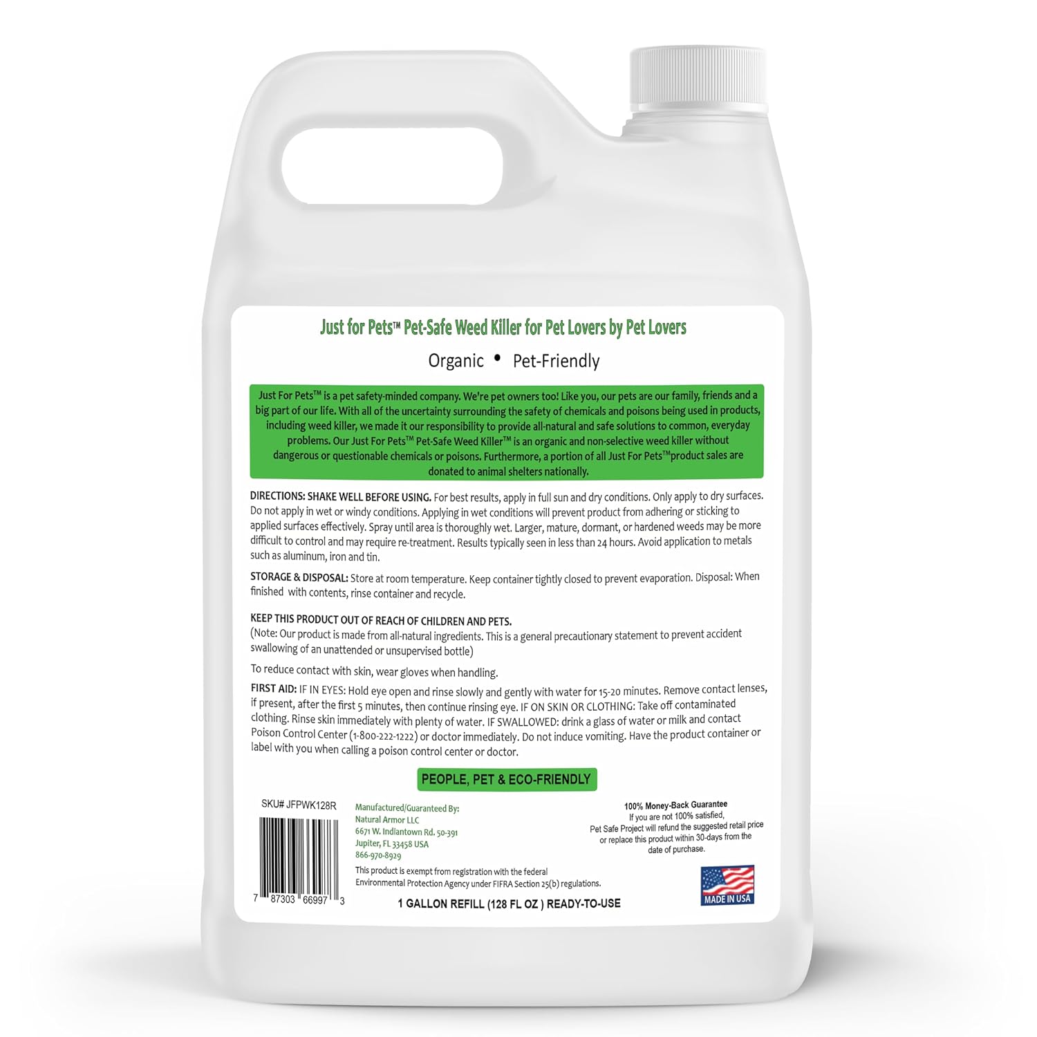 Just For Pets Pet Safe Weed Killer Spray, Fast-Acting Natural Weed & Grass Killer, No Glyphosate, Ready-To-Use 1 Gallon (128 Oz), Safe For Dogs & Pets