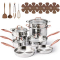 CAROTE 21pcs Tri-Ply Stainless Steel Cookware Set, Pots and Pans Set, Non Toxic Induction Kitchen Cooking Sets, Cookware Collection, Mirror Polish, Gold
