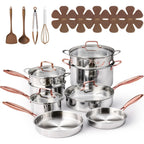 CAROTE 21pcs Tri-Ply Stainless Steel Cookware Set, Pots and Pans Set, Non Toxic Induction Kitchen Cooking Sets, Cookware Collection, Mirror Polish, Gold