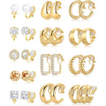 13 Pairs Clip on Earrings for Women 14K Gold Silver Plated Chunky Hoop Clip Earrings CZ Pearl Knot Twist Tube Waterdrop Croissant Non Pierced Hoop and Studs Fake Earring Jewelry Set