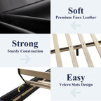Allewie Queen Size Faux Leather Bed Frame, Adjustable Headboard, Black