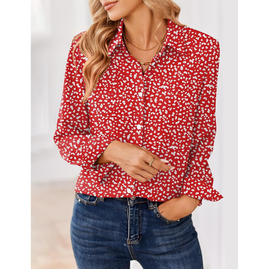 Zeagoo Women Blouses Chiffon Long Sleeve Button Down Shirts Business Causal Dressy Work Top V Neck Summer Spring Clothes