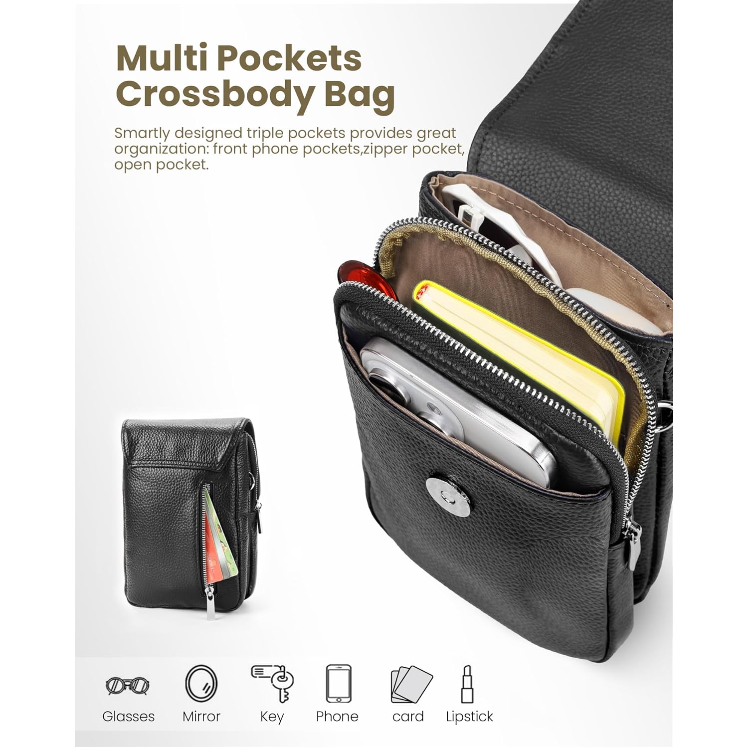 befen Genuine Leather Crossbody Bags for Women, Cell Phone Cross body Purse Bag with RFID Blocking Card Slots