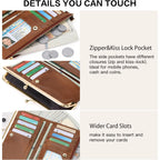 GOIACII Womens Wallet Ladies Vintage Billfold Compact Card Holder Long Zip Clutch Purse with Kiss Lock Brown