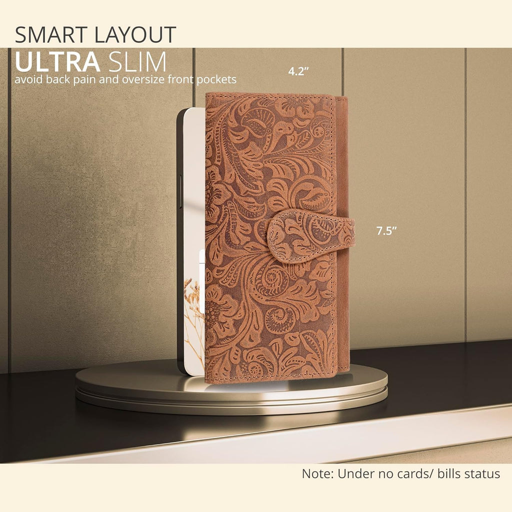 Real Leather Women Wallet Leather with RFID Blocking -Trifold Card Holder Designer Ladies Clutch with ID Window Wallets