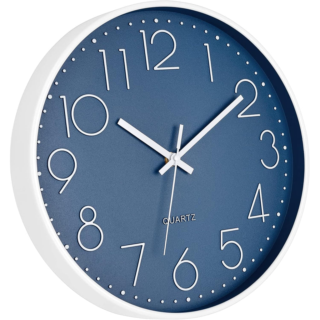 Foxtop Modern Wall Clock Silent Non Ticking Battery Operated Quartz Round Wall Clock Decor For Bedroom Kitchen Home Office School (12 Inch, Cerulean)