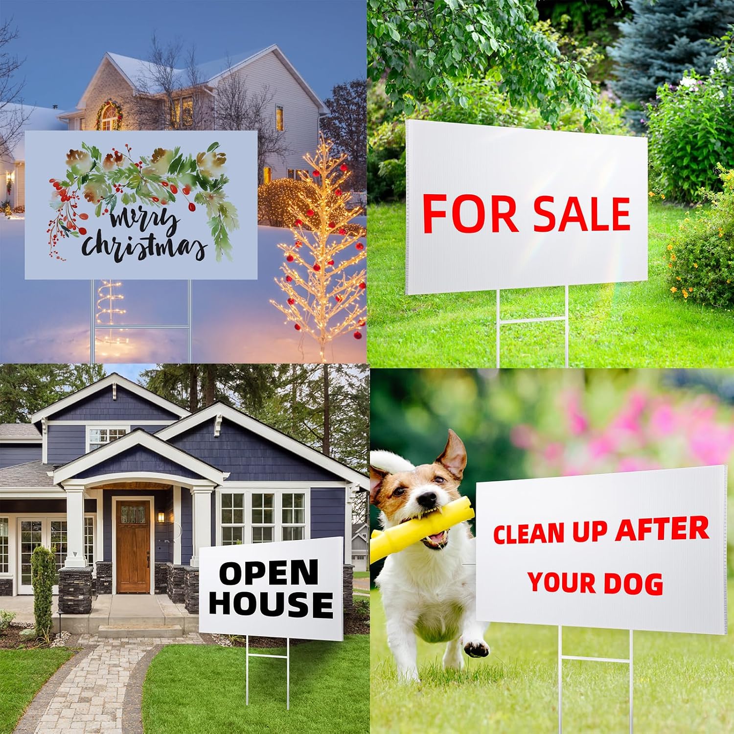 4 Pack Blank Yard Signs 17 X 12 In With Metal Stakes, White Plastic Yard Lawn Sign For Birthday Decoration,Garage Sale,Guidepost, Open House, Rent