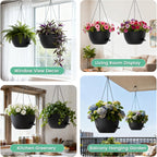 Uouz 13 Inch 2 Pack Large Self Watering Hanging Planters For Indoor Outdoor Plants, Hanging Plant Pots With Removable 50 Oz Reservoir, Plastic Hanging Basket For Window Porch Garden Balcony, Black