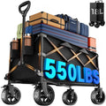 40" Extra Large Collapsible Wagon Cart 550 Lbs Capacity Big Wheels | Folds To 0.65 Cu Ft (1/10 Of Expanded Size); Quiet 360° Big Wheels; 600D Oxford Fabric; 300L For Bulky Gear; 550 Lbs Load