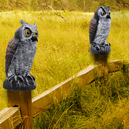 2 Pack Fake Horned Owl Bird Scarecrow Decoy 10.5 Inch Height, Plastic Deterrents, Halloween Decoration, Nature Enemy Pest Repellent For Outdoor Garden Yard