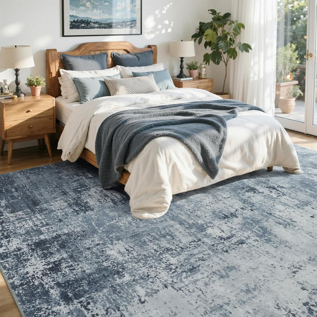 6X9 Ft Large Area Rugs For Living Room, Soft Non-Slip Washable Rugs Modern Abstract Pattern Carpet For Bedroom Indoor Floor Nursery Home Decor (Blue)