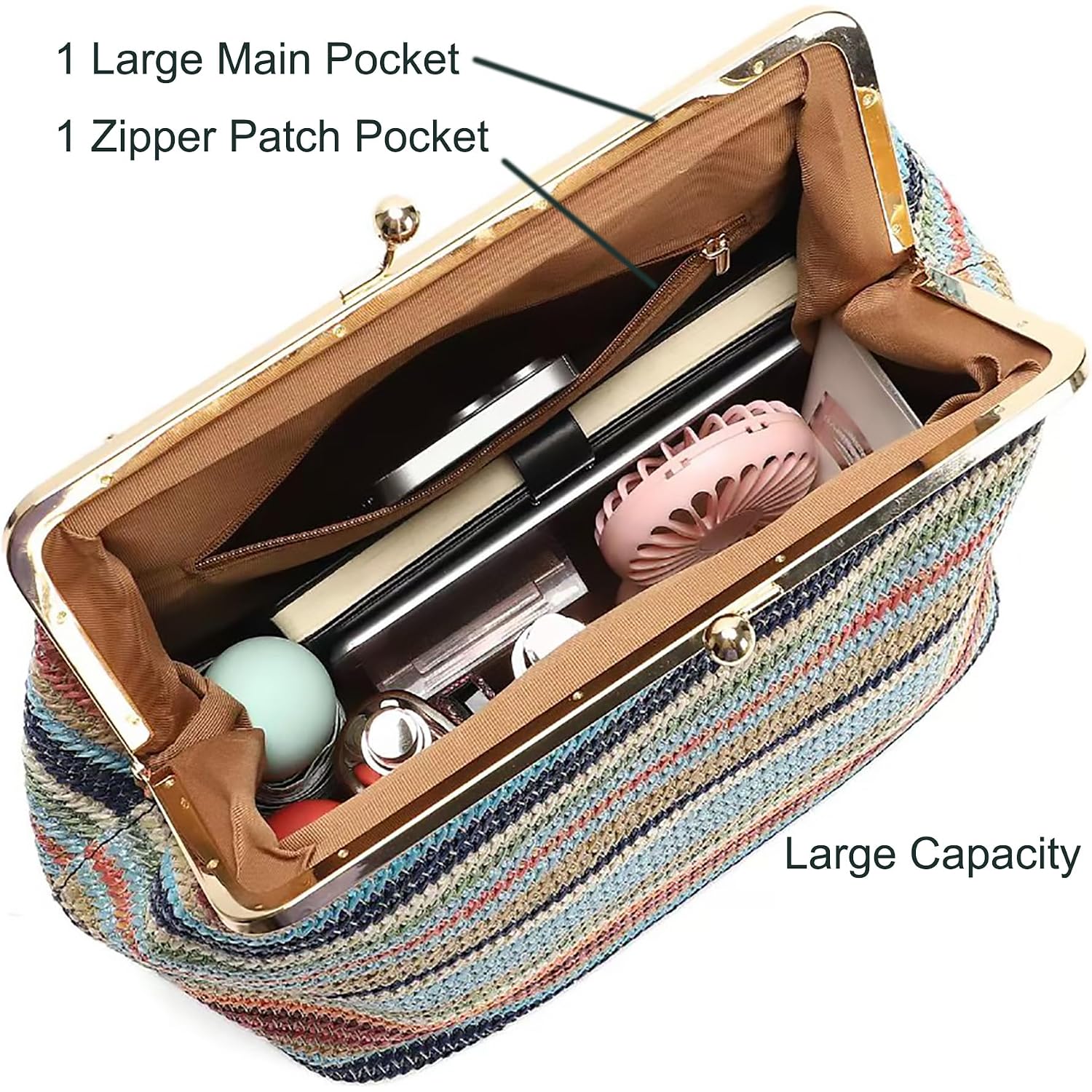 Kiss Lock Frame Handbag, Pu Leather Shoulder Tote Bag Messenger Hobo Clutch Purse For Women Formal Work Leisure
