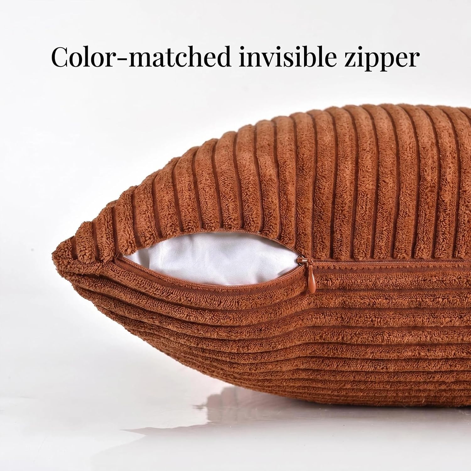 Fancy Homi 2 Packs Rust Boho Decorative Throw Pillow Covers 18X18 Inch For Couch Bed Sofa, Farmhouse Fall Home Decor, Soft Corss Corduroy Patchwork Textured Terracotta Accent Cushion Case 45X45 Cm