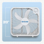 Hurricane Classic Floor Box Fan With 3 Speed Settings, White - 20In | Corded Portable Electric Air Cooling Unit W/ Powerful 2400 Cfm Airflow For Home, Garage, Office, Bedroom & Basement