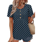 Womens Tops Dressy Casual Blouses Short Sleeve Shirts Plus Size Fashion Clothing Spring Summer Outfits Button Pleated Front