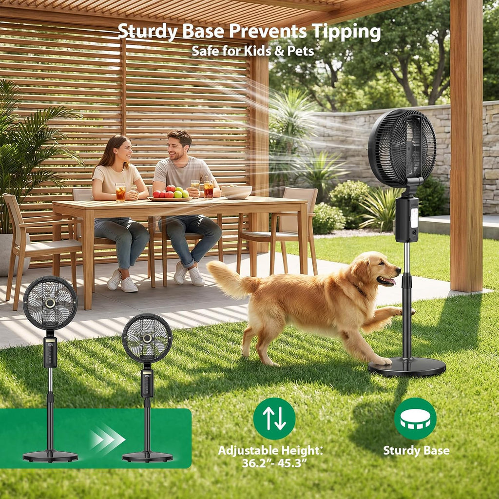 Ausic Outdoor Misting Fan For Patio, 30000Mah Rechargeable Battery Powered Cordless Pedestal Fan, 12" Oscillating Portable Cooling Fan, Standing Fan With Remote Mister
