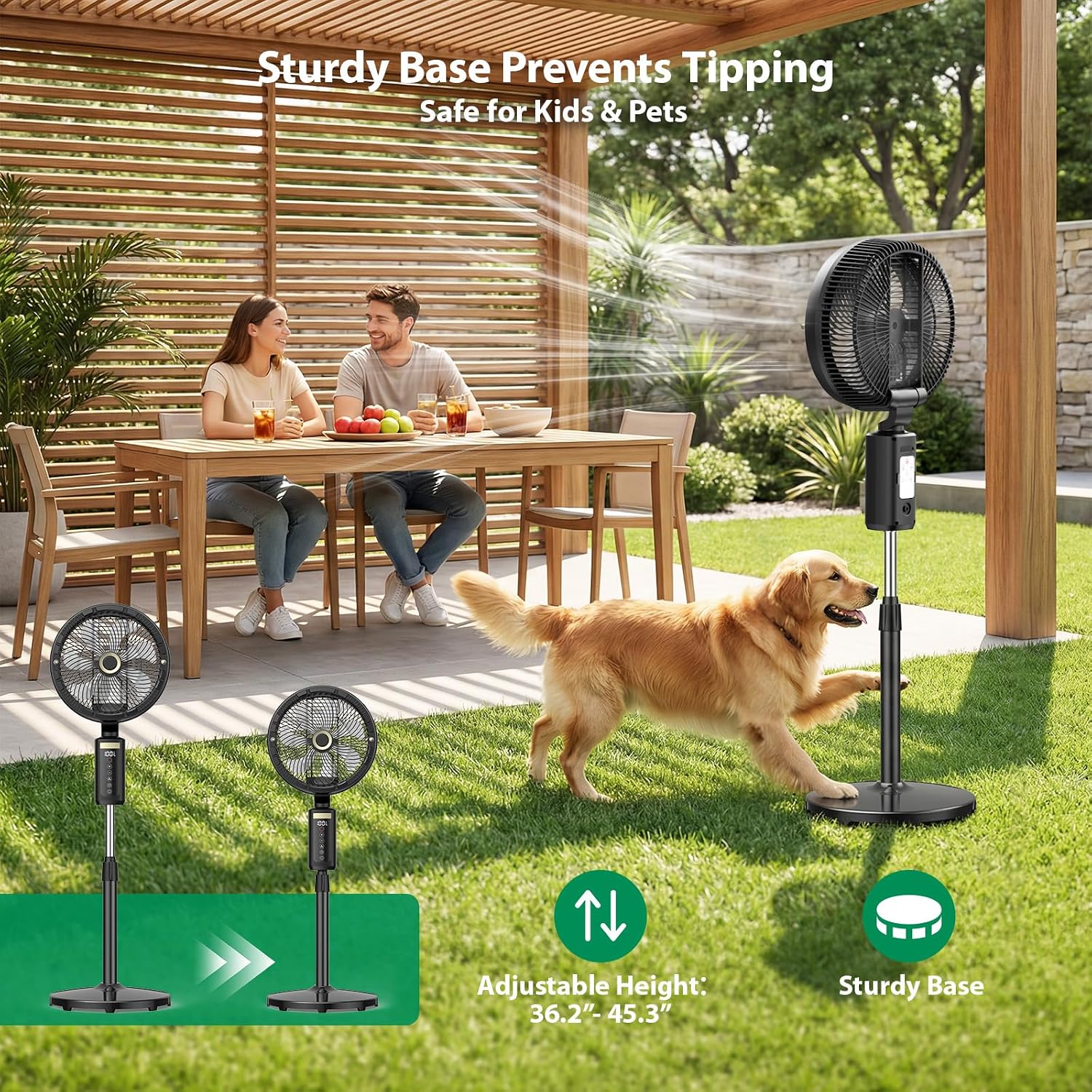 Ausic Outdoor Misting Fan For Patio, 30000Mah Rechargeable Battery Powered Cordless Pedestal Fan, 12" Oscillating Portable Cooling Fan, Standing Fan With Remote Mister