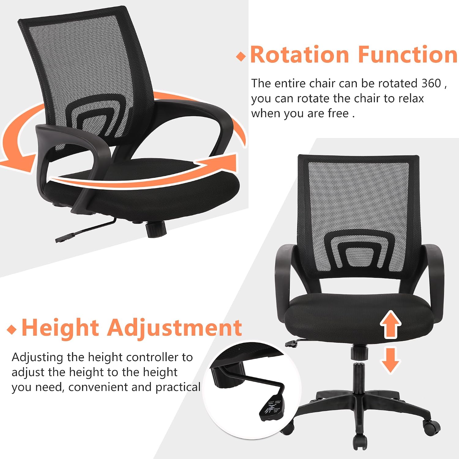 Paylesshere Home Office Chair Desk Computer Chair Adjustable Ergonomic Lumbar Support Armrest Executive With High Density Mesh 360 Degree Swivel Chair For Men Women Adults, Black