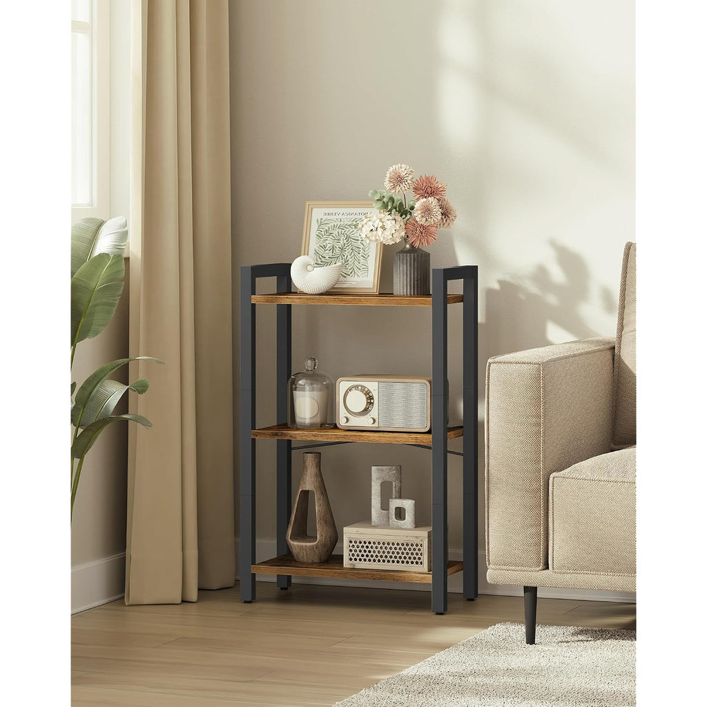 Vasagle 3-Tier Bookshelf, Bookcase With Steel Frame, Book Shelf For Living Room, Home Office, Study, 9.4 X 15.7 X 30.1 Inches, Industrial Style, Rustic Brown And Ink Black Ulls098K02