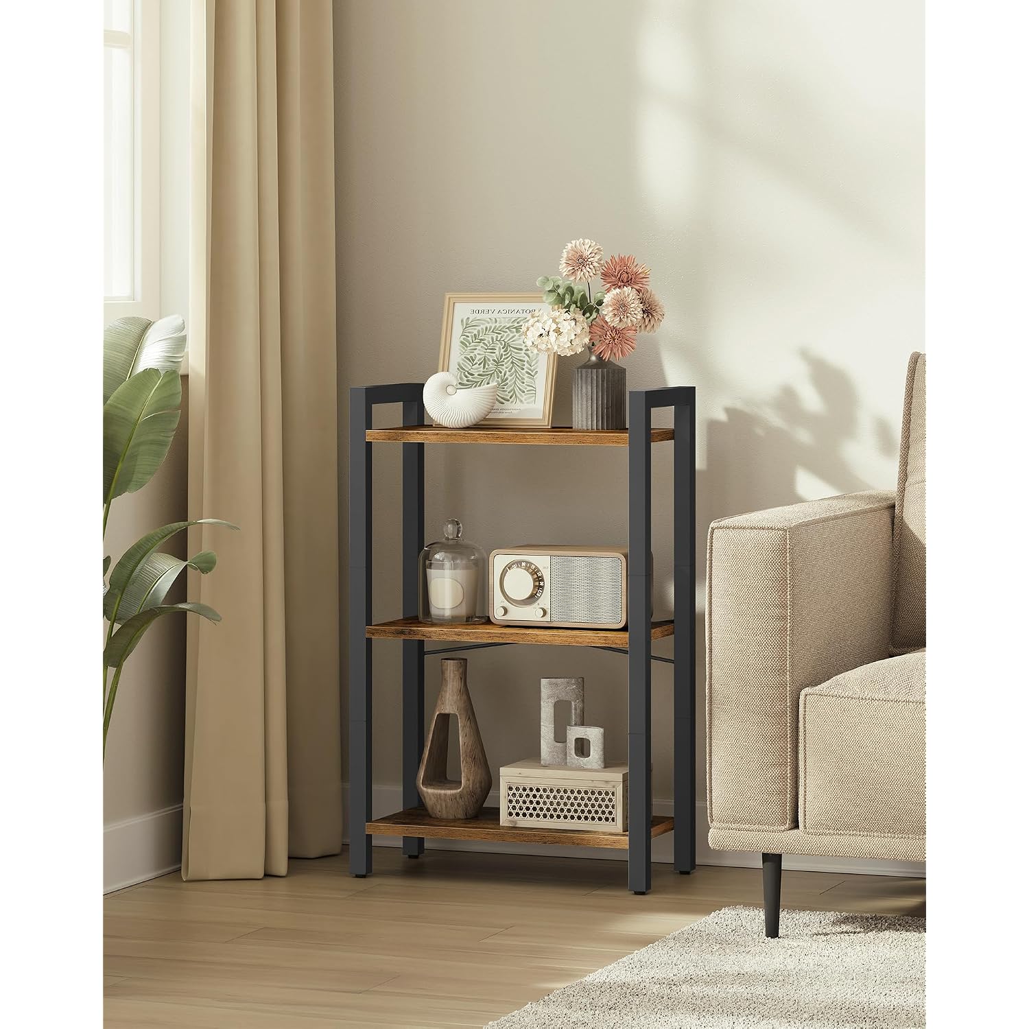 Vasagle 3-Tier Bookshelf, Bookcase With Steel Frame, Book Shelf For Living Room, Home Office, Study, 9.4 X 15.7 X 30.1 Inches, Industrial Style, Rustic Brown And Ink Black Ulls098K02