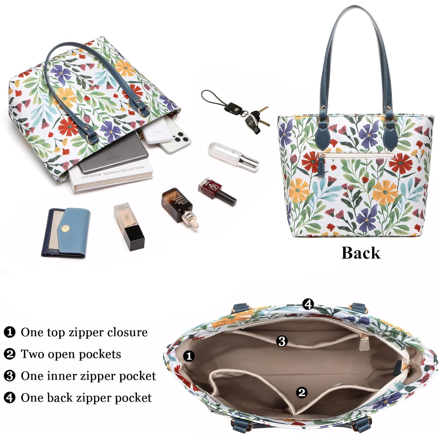 Tote Bags For Women, Tote Purse, Nylon Tote Bag, With Zipper And Pockets, Waterproof