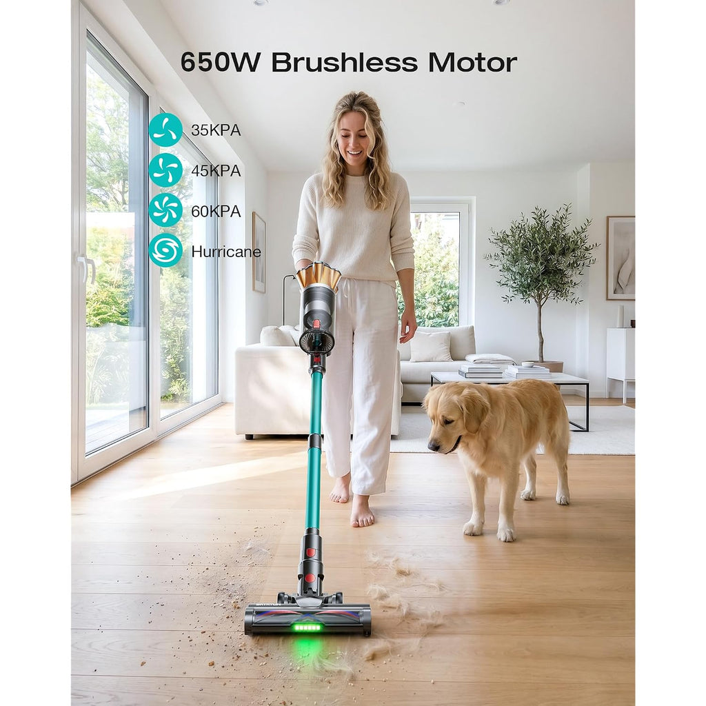 Cordless Vacuum Cleaner, 60Kpa 650W Stick Vacuum With Hurricane Mode, 70-Min Runtime, Anti-Tangle Brush, Self-Standing, Led Display, Cordless Vacuum For Pet Hair, Carpet & Hard Floor, Car