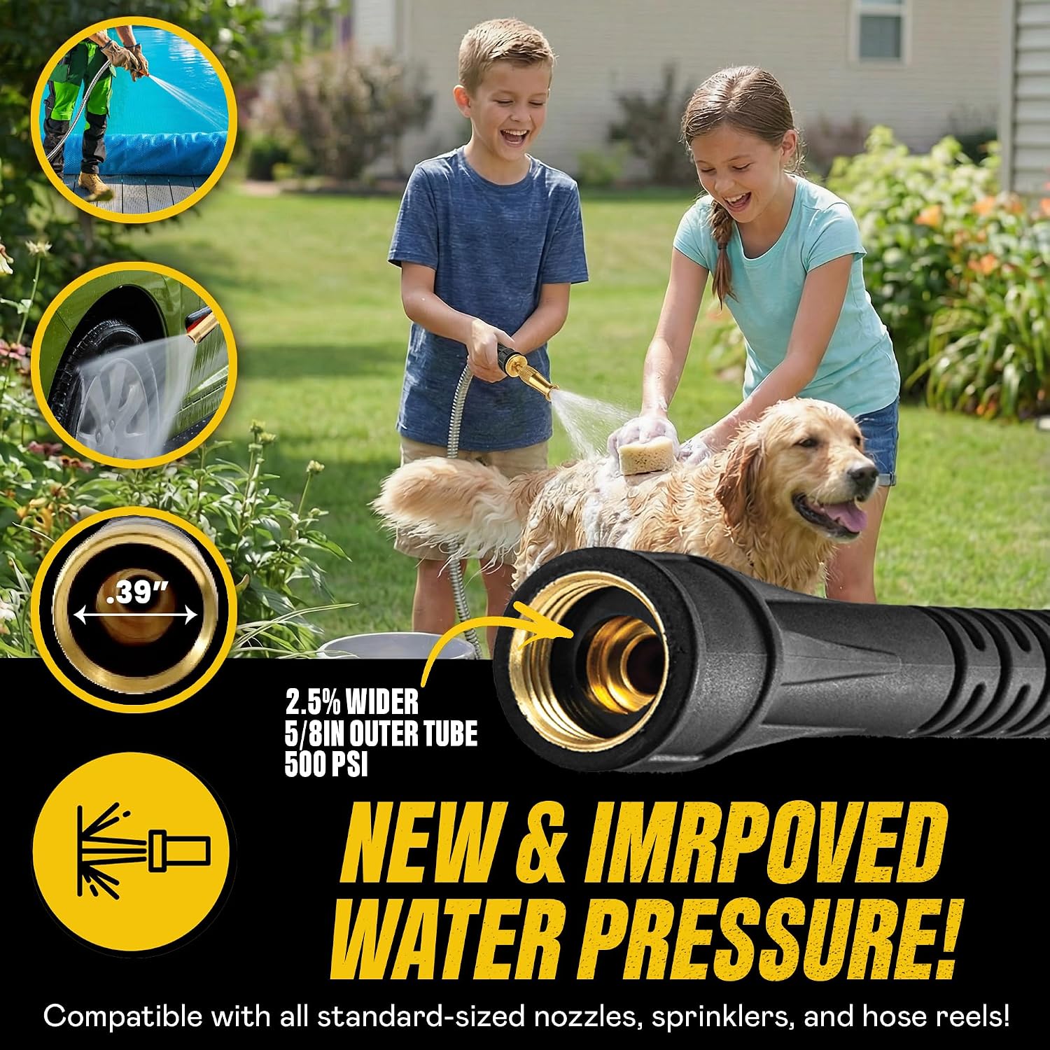 Bionic Steel Pro 50 Ft Metal Garden Hose With Brass Nozzle | Water Hose Made From Heavy Duty 304 Stainless Steel, Flexible, Lightweight, Brass Fittings, Non Kinking, 500 Psi