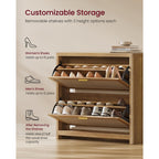 Vasagle Ellan Collection - Boho Shoe Storage Cabinet For Entryway Slim, Entry Shoe Cabinet With Rattan-Look Flip Drawers, Rounded Corners, Narrow For Entrance, Natural Brown Uhsc601Kc01