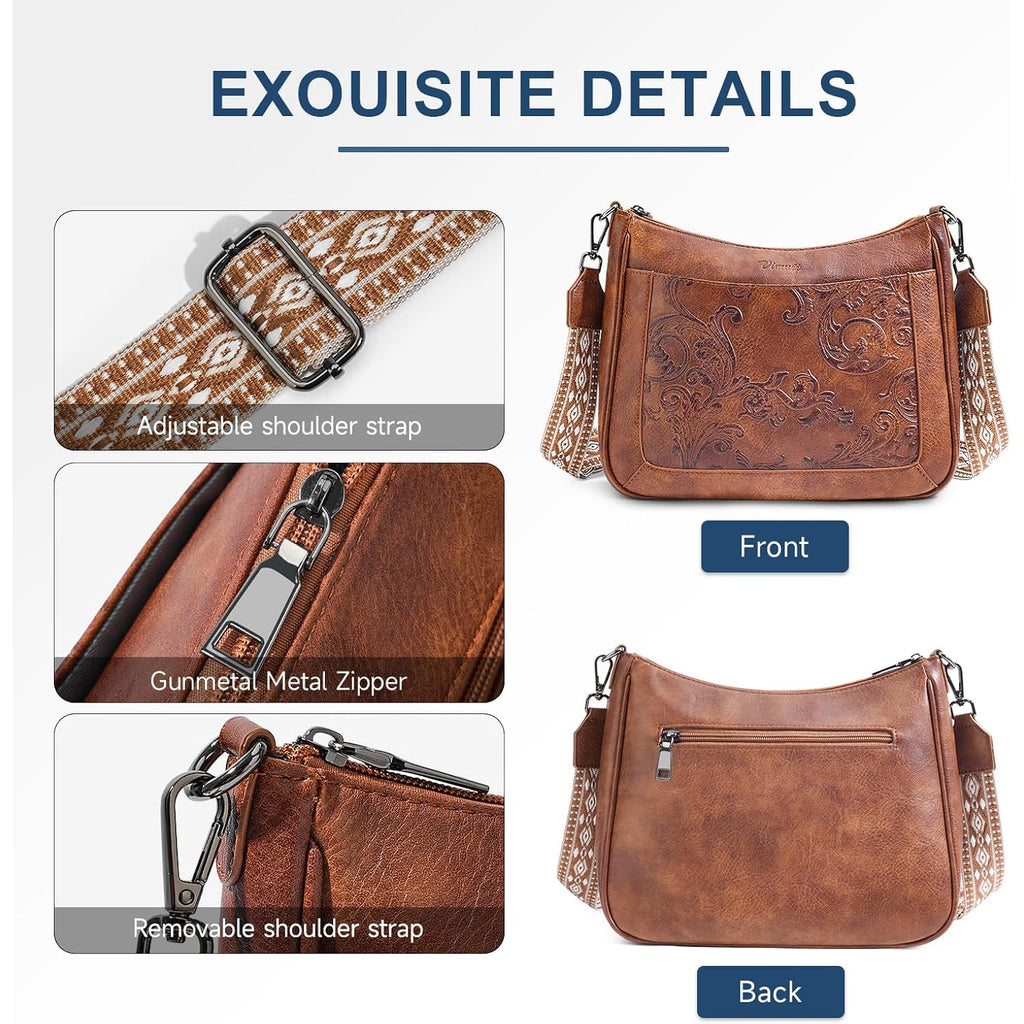 Crossbody Bags For Women,Vegan Leather Crossbody Purse With Adjustable Strap Embossed Flower Women'S Shoulder Handbags | Medium