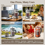Veken French Press Coffee Maker 34oz, No Plastic Touching Cafe,Thickened Glass Stainless Steel Brewer, Cold Brew Cafetera Tea pot for Kitchen Travel Camping, Gifts, Decor, Bar Accessories, Dark Pewter
