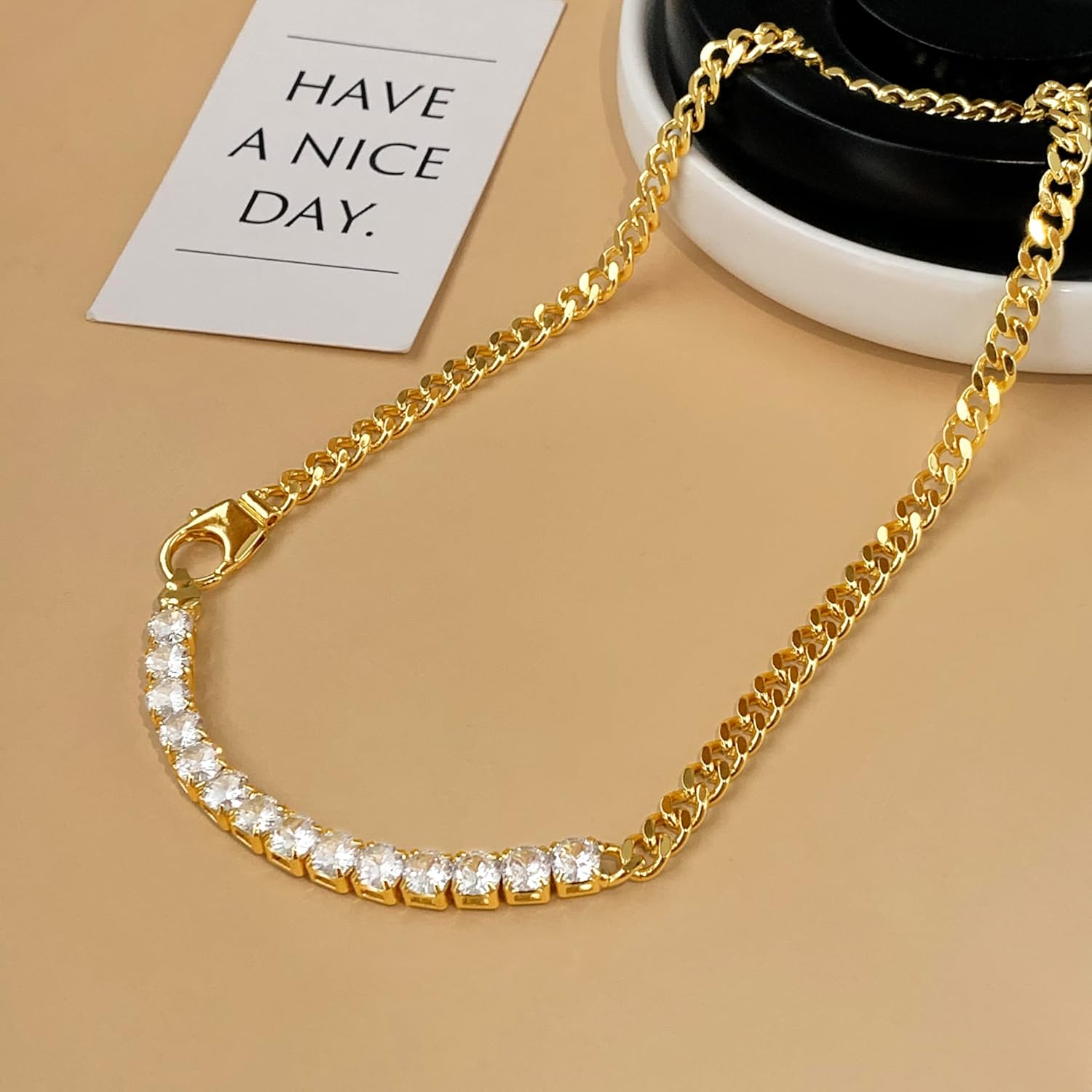 IMBOS 14K Gold Plated Chunky Chain Choker Necklaces for Women Chunky Gold Necklace Tennis Necklace for Women CZ Love Chain Cuban Link Choker Jewelry Gifts