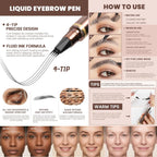 2 Pack Eyebrow Pen, Waterproof Microblading Eyebrow Pencil, 4 Tip Precise Eye Brow Makeup Pen for Women to Effortlessly Create Hair Like Natural Brows, Non Dry Out and Last All Day (Dark Brown)